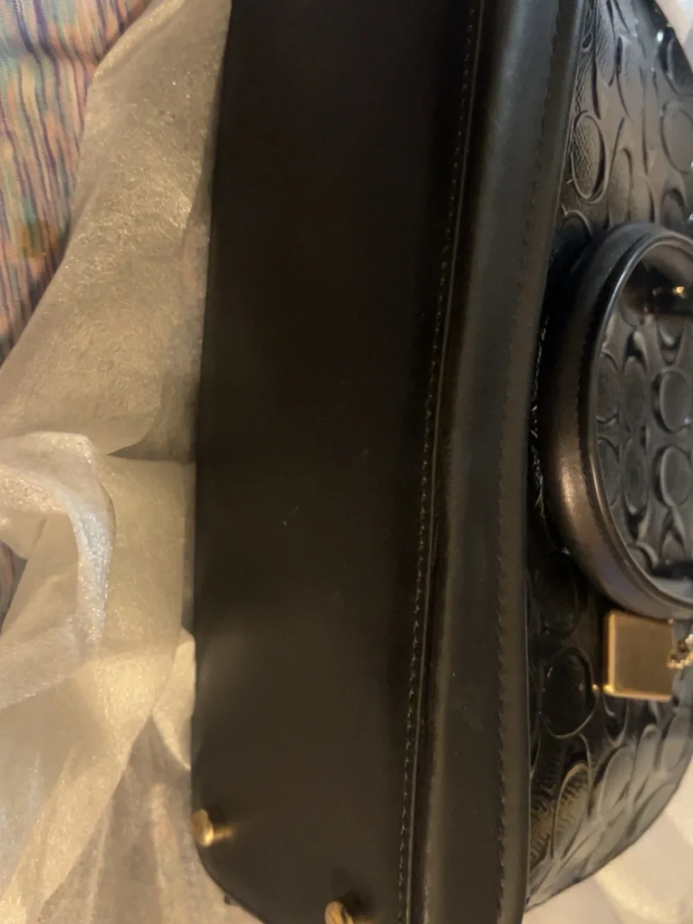 COACH Black Patent Signature Dome Satchel with Gold Hardware